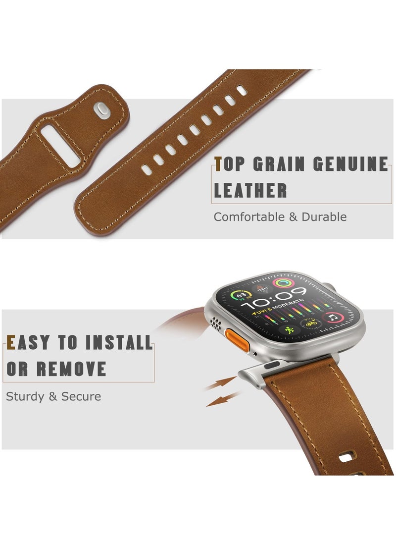 SYOSI - Genuine Leather Band Compatible with Apple Watch Ultra 2/1, SE, Series 9/8/7/6, Adjustable Watch Strap for Men and Women, 49mm, 45mm, 44mm, 42mm, Black - Image 1