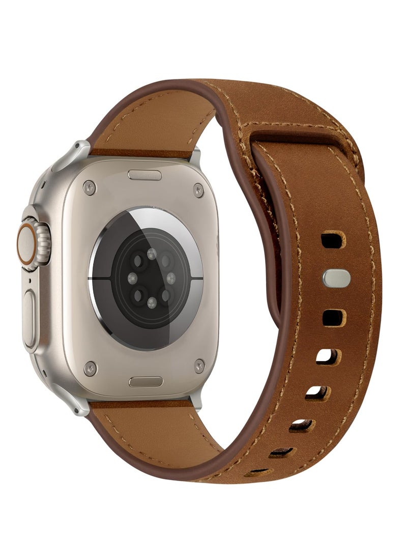 SYOSI - Genuine Leather Band Compatible with Apple Watch Ultra 2/1, SE, Series 9/8/7/6, Adjustable Watch Strap for Men and Women, 49mm, 45mm, 44mm, 42mm, Black - Image 1