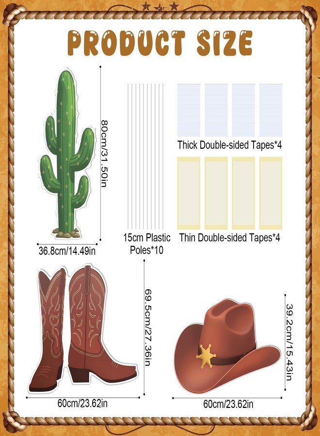 Jiytivity 3 Pcs Western Cowboy Party Decorations Cowboy Country Cardboard Cutout with Hat Boots Cactus Standup for West Decorations Cowgirl Photo Prop Farm Wild Occident Themed Party Supplies - Image 2