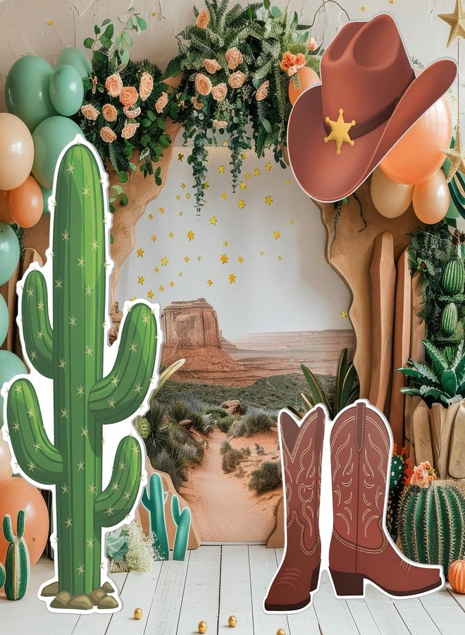 Jiytivity 3 Pcs Western Cowboy Party Decorations Cowboy Country Cardboard Cutout with Hat Boots Cactus Standup for West Decorations Cowgirl Photo Prop Farm Wild Occident Themed Party Supplies - Image 1