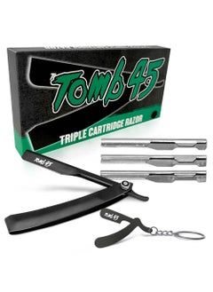 Tomb 45 Tomb45 Triple Cartridge Razor Holder | Disposable Razor Safety Handle For Barbers | 100% Metal Grip & 3 Adjustable Blade Exposure Options For Shaving | Men's Straight Edge Razors Manual Shaver 