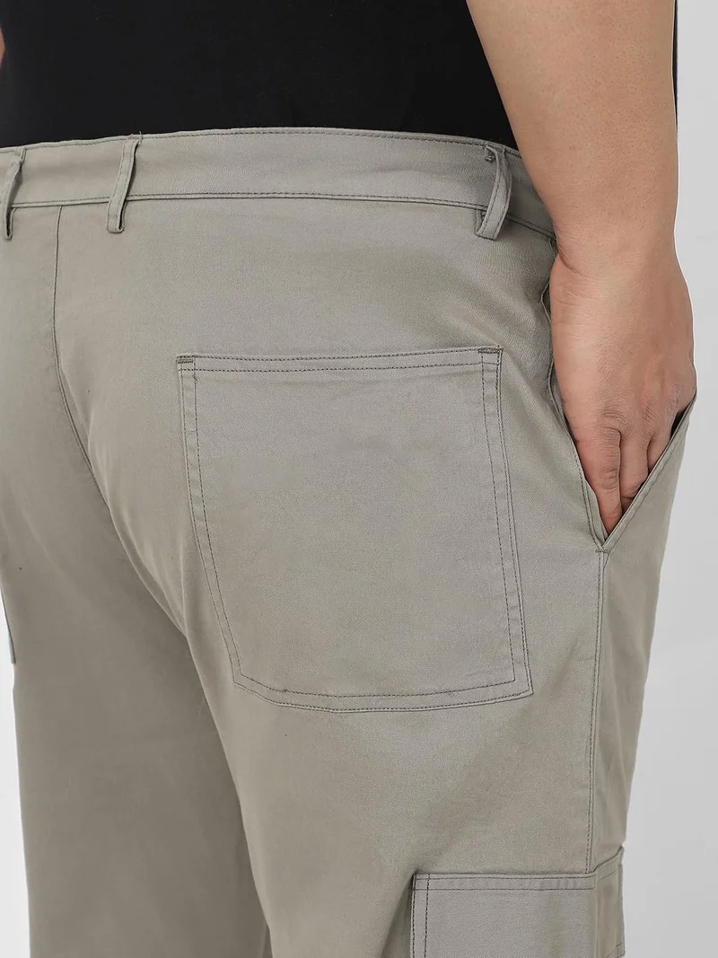 Urbano Fashion  Urbano Plus Men's Light Grey Regular Fit Solid Cargo Chino Pant with 6 Pockets Stretchable for Men | Best Price UAE