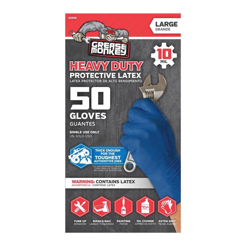 Grease Monkey Disposable Latex Gloves LargeTall  Pack of 50 Blue