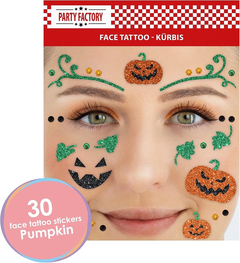 Party Factory Room to room portable Pumpkin Face Tattoo, Temporary Glitter Face Tattoo for Theme Party, Halloween & Carnival, Children & Adults Economical varied design options - Image 2