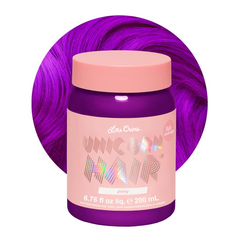 Lime Crime Full Coverage Unicorn Hair Dye, Pony (Violet Purple) - Damage-Free Semi-Permanent Hair Color Conditions & Moisturizes - Temporary Hair Tint Kit Has A Sugary Citrus Vanilla Scent - Vegan - Image 1