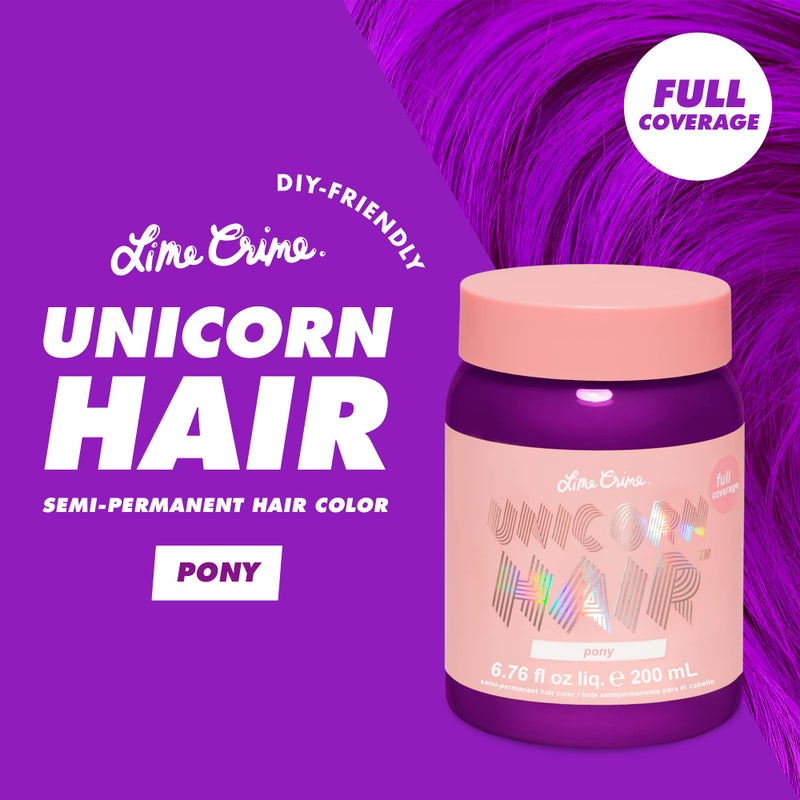 Lime Crime Full Coverage Unicorn Hair Dye, Pony (Violet Purple) - Damage-Free Semi-Permanent Hair Color Conditions & Moisturizes - Temporary Hair Tint Kit Has A Sugary Citrus Vanilla Scent - Vegan - Image 2