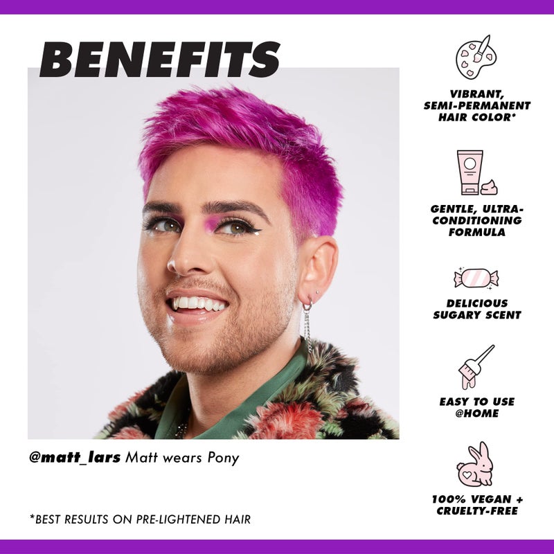 Lime Crime Full Coverage Unicorn Hair Dye, Pony (Violet Purple) - Damage-Free Semi-Permanent Hair Color Conditions & Moisturizes - Temporary Hair Tint Kit Has A Sugary Citrus Vanilla Scent - Vegan - Image 3