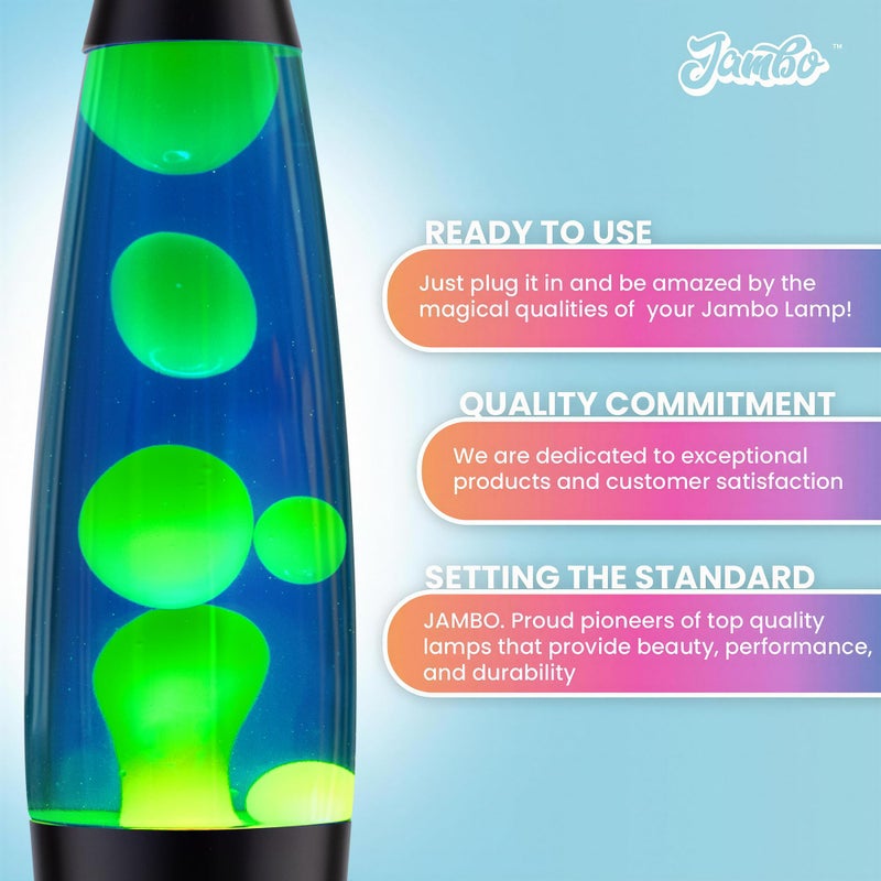 JAMBO 16" Beautiful Lamp- Blue with Yellow/Green Wax, Relaxing Liquid Lamp for Living Room Office Bedroom Adults Teens Kids, Magma Light, Night Light Nightlight, Home Decor - Image 3