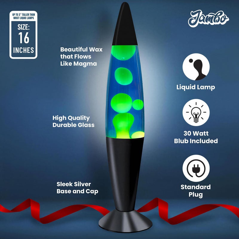 JAMBO 16" Beautiful Lamp- Blue with Yellow/Green Wax, Relaxing Liquid Lamp for Living Room Office Bedroom Adults Teens Kids, Magma Light, Night Light Nightlight, Home Decor - Image 5