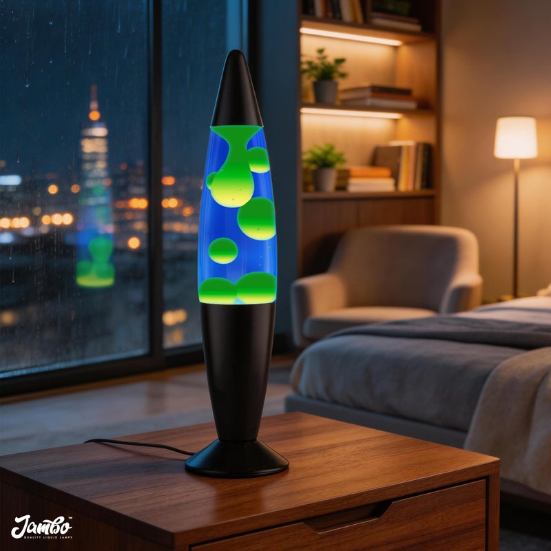 JAMBO 16" Beautiful Lamp- Blue with Yellow/Green Wax, Relaxing Liquid Lamp for Living Room Office Bedroom Adults Teens Kids, Magma Light, Night Light Nightlight, Home Decor - Image 2