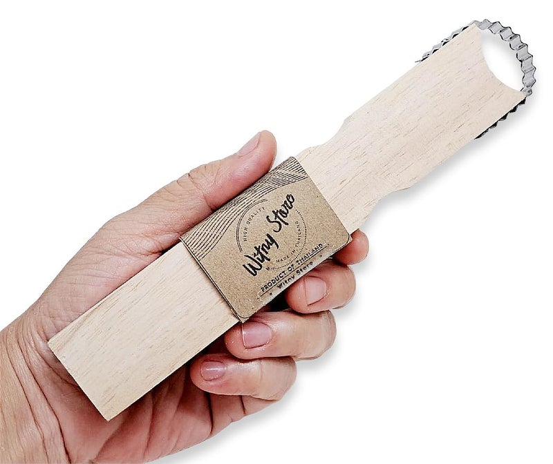 WitnyStore Kitchen Tool 7 Wooden Handle Stainless Steel Coconut Grater Shredder Traditional Style Thai Cooking Utensils Multipurpose Portable HandHeld Cookery Equipments for Food Fruit Vegetable