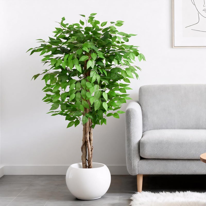 Keeplush 5ft Ficus Artificial Trees with Natural Curved Trunks, 60" Tall Lush Faux Tree for Home Decor Indoor, Green Lifelike Fake Ficus Tree Artificial Plants - Image 5