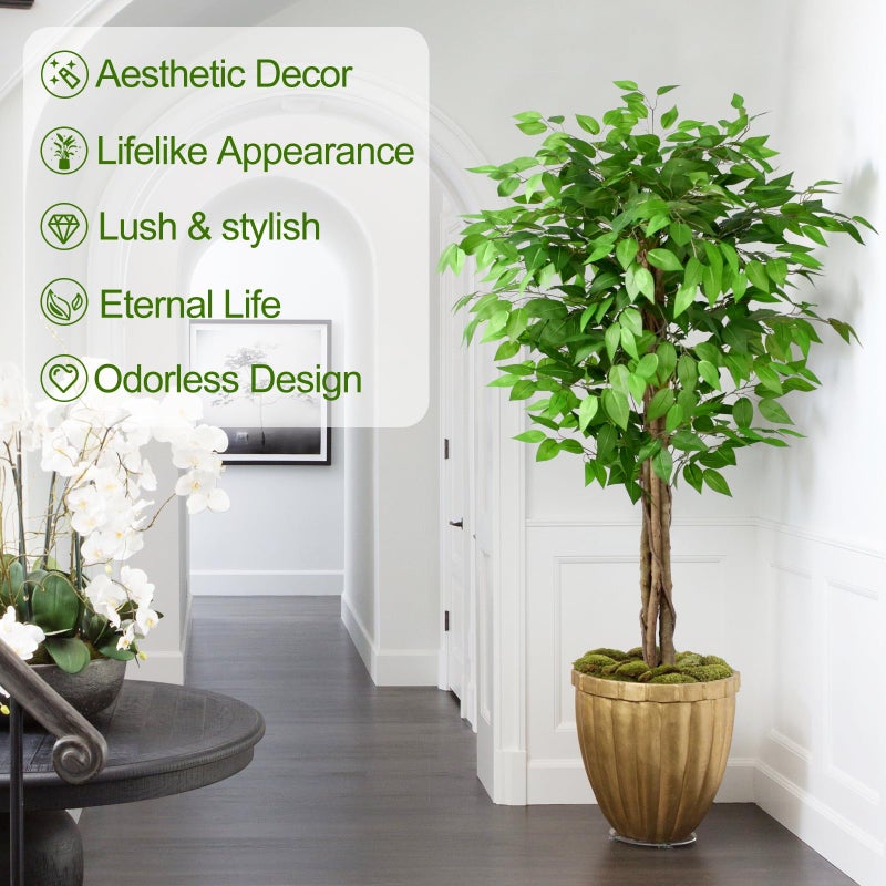 Keeplush 5ft Ficus Artificial Trees with Natural Curved Trunks, 60" Tall Lush Faux Tree for Home Decor Indoor, Green Lifelike Fake Ficus Tree Artificial Plants - Image 4