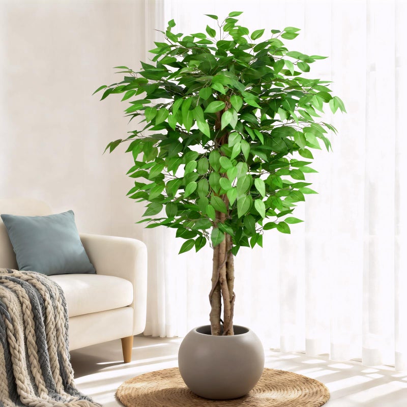 Keeplush 5ft Ficus Artificial Trees with Natural Curved Trunks, 60" Tall Lush Faux Tree for Home Decor Indoor, Green Lifelike Fake Ficus Tree Artificial Plants - Image 2