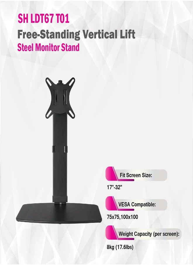 Skill Tech SH67 T01 Free-Standing Vertical Lift Steel Monitor Mount Stand for 17"–32" Screens, Max Load 8kg  - Image 4