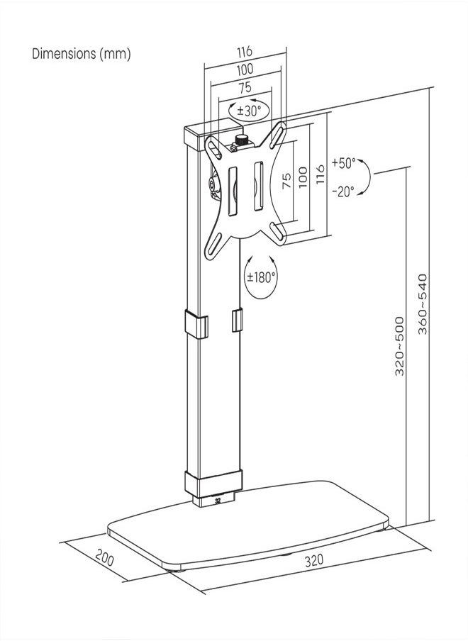 Skill Tech SH67 T01 Free-Standing Vertical Lift Steel Monitor Mount Stand for 17"–32" Screens, Max Load 8kg  - Image 3