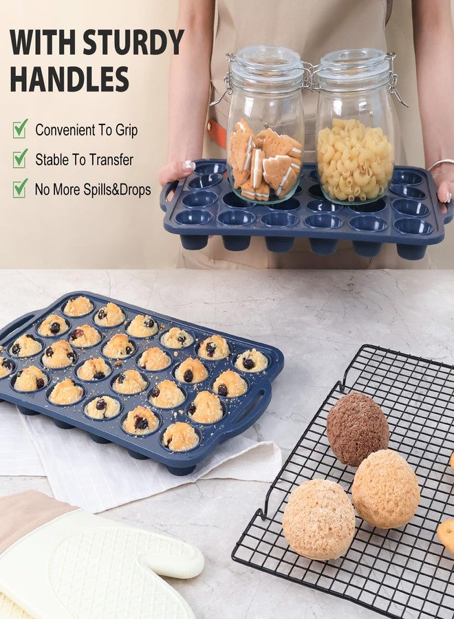 Vnray Mini Silicone Muffin Pan with Metal Frame, Non Stick Silicone Cupcake Pan with Handles 24 Cup, BPA Free Silicon Muffin Tin Tray Small for baking, egg bites, Cupcake Mold Grey - Image 5