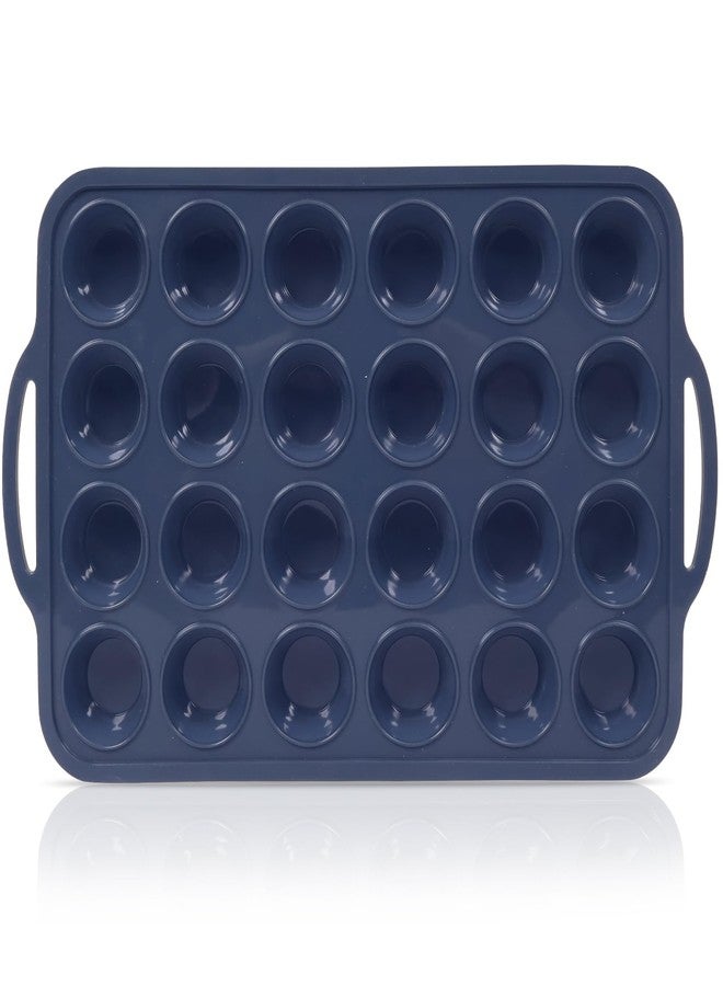 Vnray Mini Silicone Muffin Pan with Metal Frame, Non Stick Silicone Cupcake Pan with Handles 24 Cup, BPA Free Silicon Muffin Tin Tray Small for baking, egg bites, Cupcake Mold Grey - Image 1