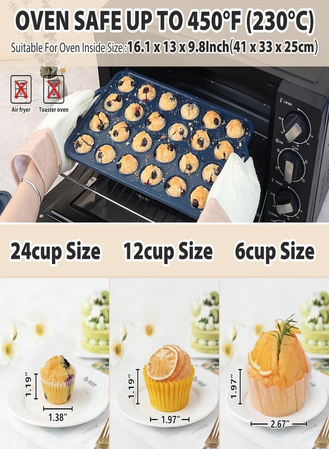Vnray Mini Silicone Muffin Pan with Metal Frame, Non Stick Silicone Cupcake Pan with Handles 24 Cup, BPA Free Silicon Muffin Tin Tray Small for baking, egg bites, Cupcake Mold Grey - Image 3