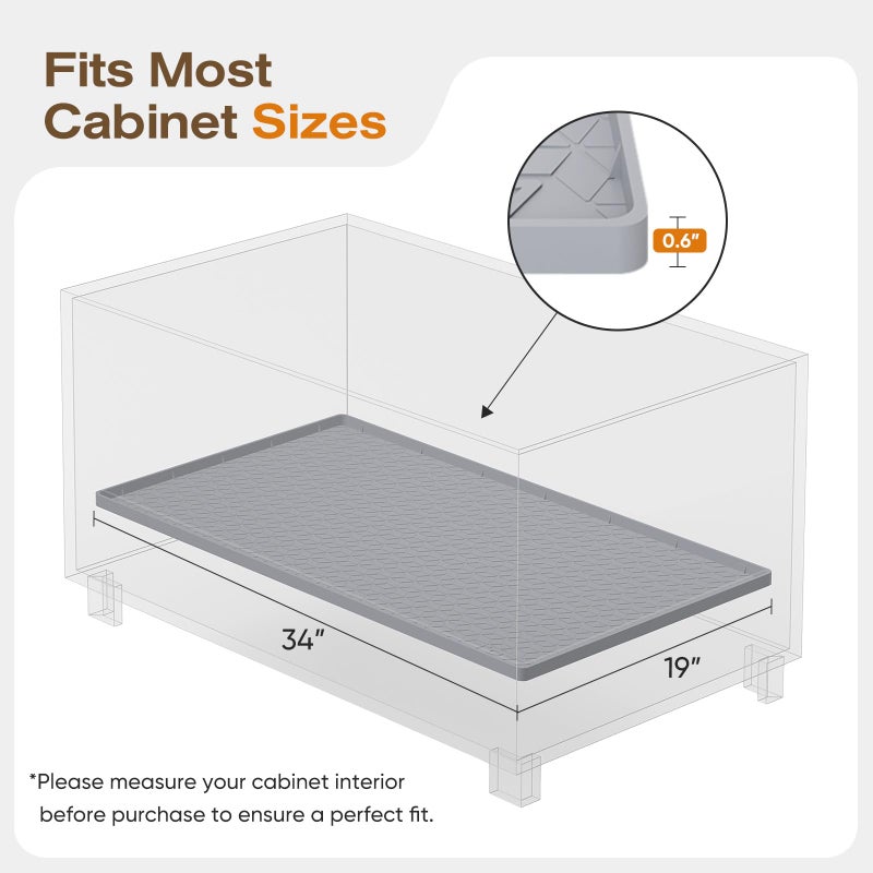 TRZZ Silicone Waterproof Under Sink Mat 34" x 19", Drip Tray and Cabinet Liner for Kitchen and Bathroom, Prevents Water Damage and Organizes Cabinets (Grey) - Image 2