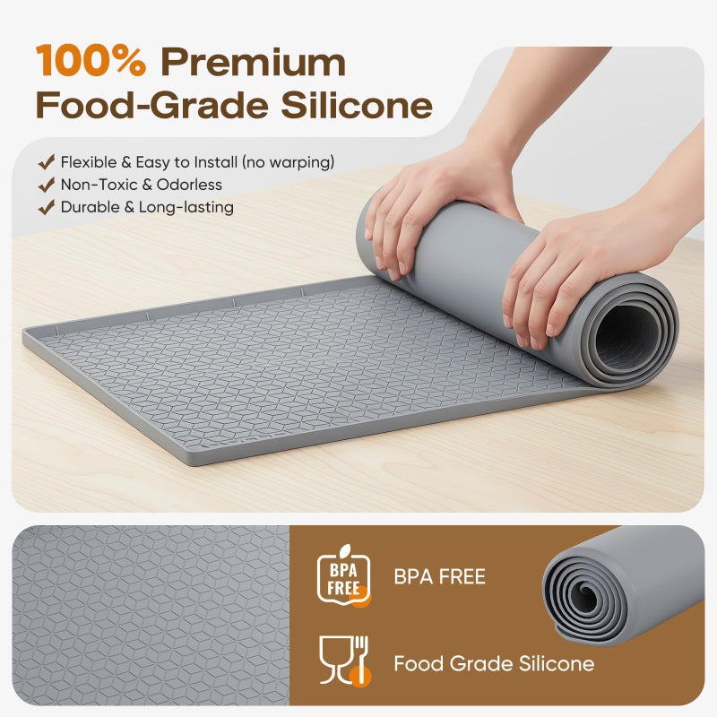 TRZZ Silicone Waterproof Under Sink Mat 34" x 19", Drip Tray and Cabinet Liner for Kitchen and Bathroom, Prevents Water Damage and Organizes Cabinets (Grey) - Image 4