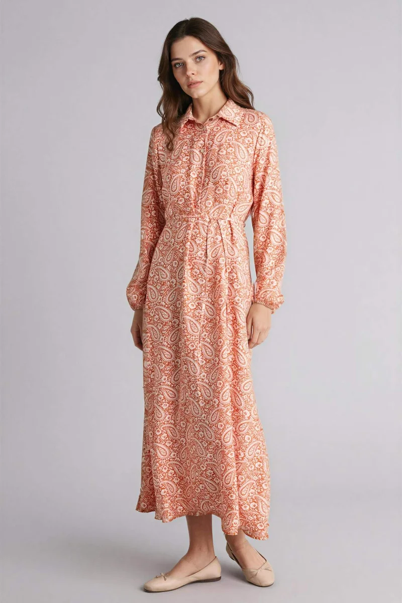 DeFacto Patterned Long Sleeve Maxi Dress