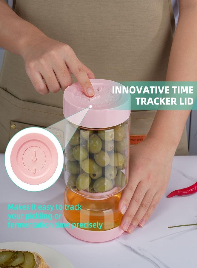 ZENS Pickle Jar with Strainer Flip, 37 oz Hourglass Pickle Juice Separator Container, Airtight Leakproof Lid, Dual Wet-Dry Design, Time Tracker Lid - 2 Pack Olive & Kimchi Jars - Image 3