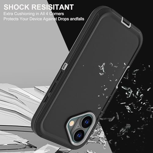 YKHJKLEC for iPhone 16 Case, Military Grade 3 in 1 Heavy Duty Shockproof/Drop Proof/Dust Proof Case with 2Pcs Tempered Glass Screen Protector (Black/Grey) - Image 5