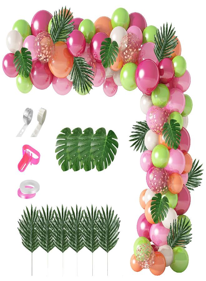 Ouddy 117Pcs Tropical Balloons Arch Garland Kit, Hot Pink Green Rose Gold Confetti Balloons Palm Leaves & 5Tools for Tropical Hawaii Aloha Luau Flamingo Theme Birthday Party Baby Shower Wedding Decorations