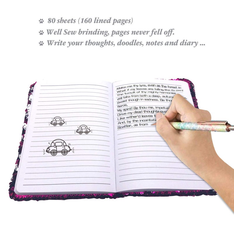 GINMLYDA Sequin Girls Journal for Kids, 8.5x5.5 Inches 160 Lined Pages Diary for Girls and Boys Reversible Flip Sequence Notebook for Teen Pre School Writing Drawing Travel Gifts (Rose Red-Sliver) - Image 5