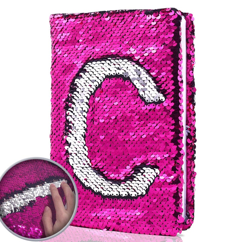 GINMLYDA Sequin Girls Journal for Kids, 8.5x5.5 Inches 160 Lined Pages Diary for Girls and Boys Reversible Flip Sequence Notebook for Teen Pre School Writing Drawing Travel Gifts (Rose Red-Sliver) - Image 1