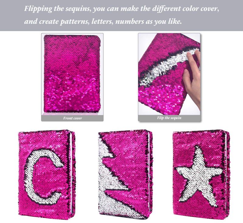 GINMLYDA Sequin Girls Journal for Kids, 8.5x5.5 Inches 160 Lined Pages Diary for Girls and Boys Reversible Flip Sequence Notebook for Teen Pre School Writing Drawing Travel Gifts (Rose Red-Sliver) - Image 2