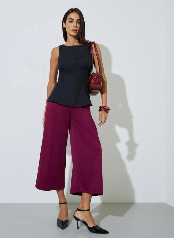 ستايلي Black Sleeveless Peplum Blouse