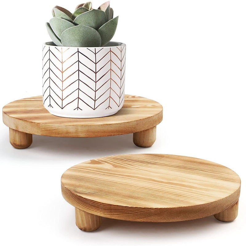 DEAMACE DEAMACE Wood Riser for Decor 2 Pack Wood Pedestal Stand for Display Round Wooden Tray for Kitchen Counter Wooden Pedestal Stand for Plant Pot Indoor 