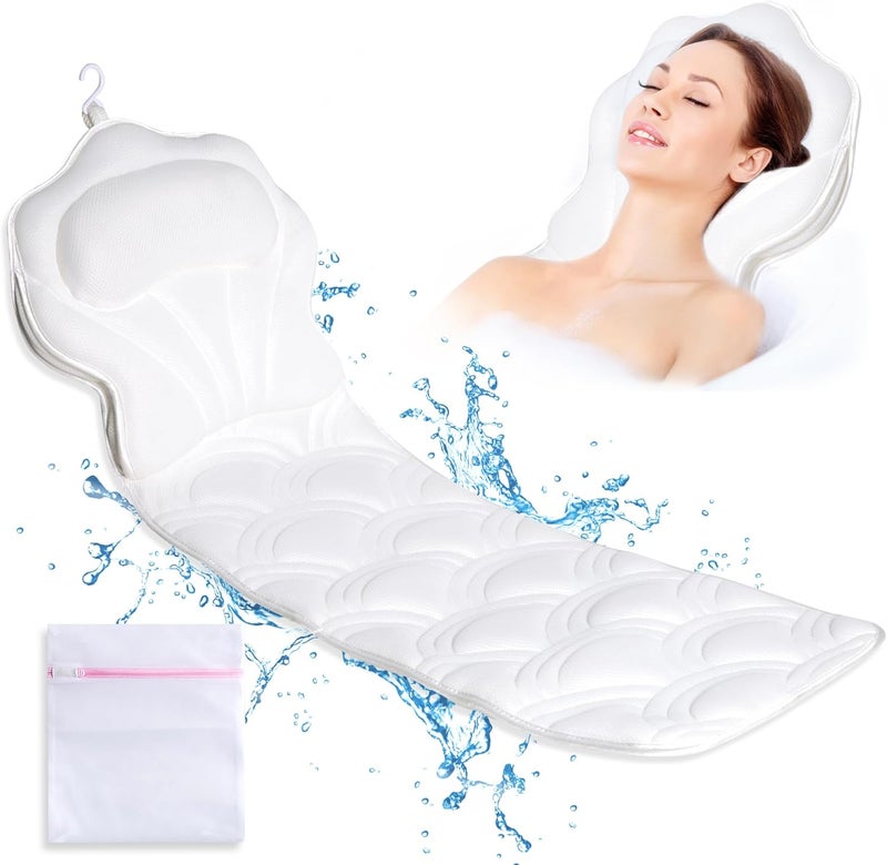 Pedobi Full Body Bath Pillow for Bathtub, Thick Bathtub Cushion with Laundry Bag, Luxury Tub Pillow for Bath for Headrest Neck and Back Support White 48"x17" 