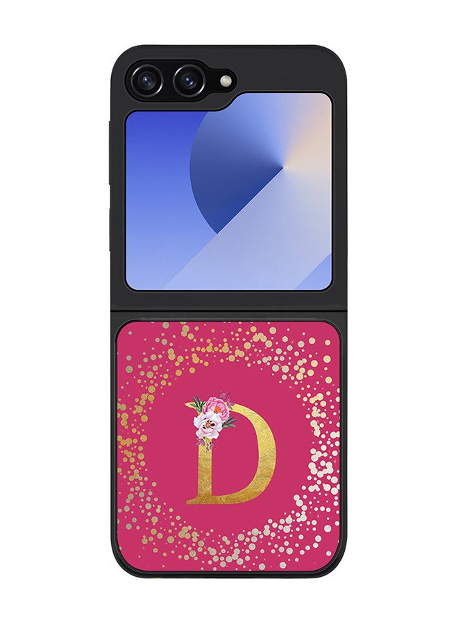 Stylizedd Rugged Black edge case for Samsung Galaxy Z Flip6, Slim fit Case Cover - Custom Monogram Initial Letter Floral Pattern Alphabet - D ( Deep Pink Rose ) - Image 1
