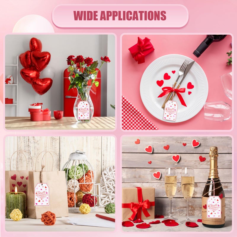 FOBSME 200 Pcs Valentine's Day Gift Tags with String 3.35x2.17 Inch Happy Valentine's Day Tags Paper Valentines Heart Hanging Tag for Gift Wrapping, Treat Bags, Party Decorations, DIY Crafts - Image 5
