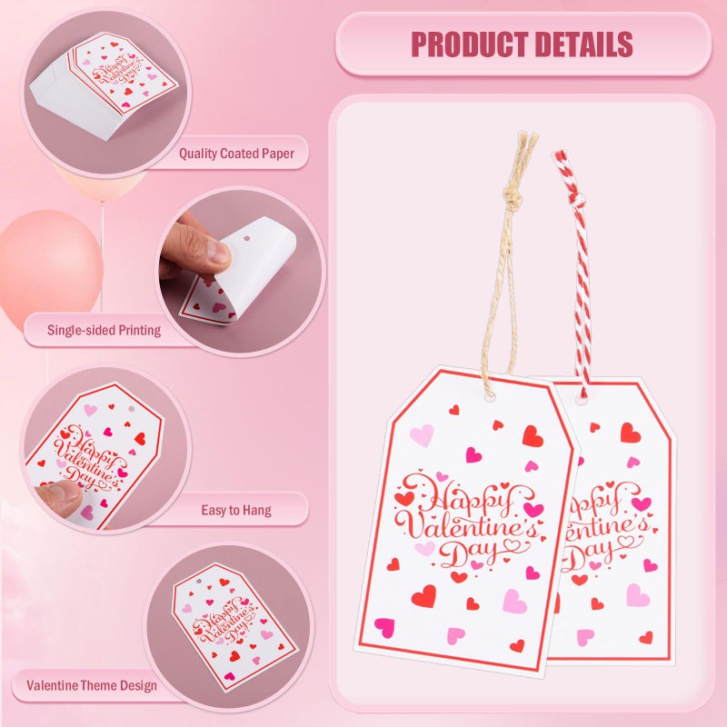 FOBSME 200 Pcs Valentine's Day Gift Tags with String 3.35x2.17 Inch Happy Valentine's Day Tags Paper Valentines Heart Hanging Tag for Gift Wrapping, Treat Bags, Party Decorations, DIY Crafts - Image 3