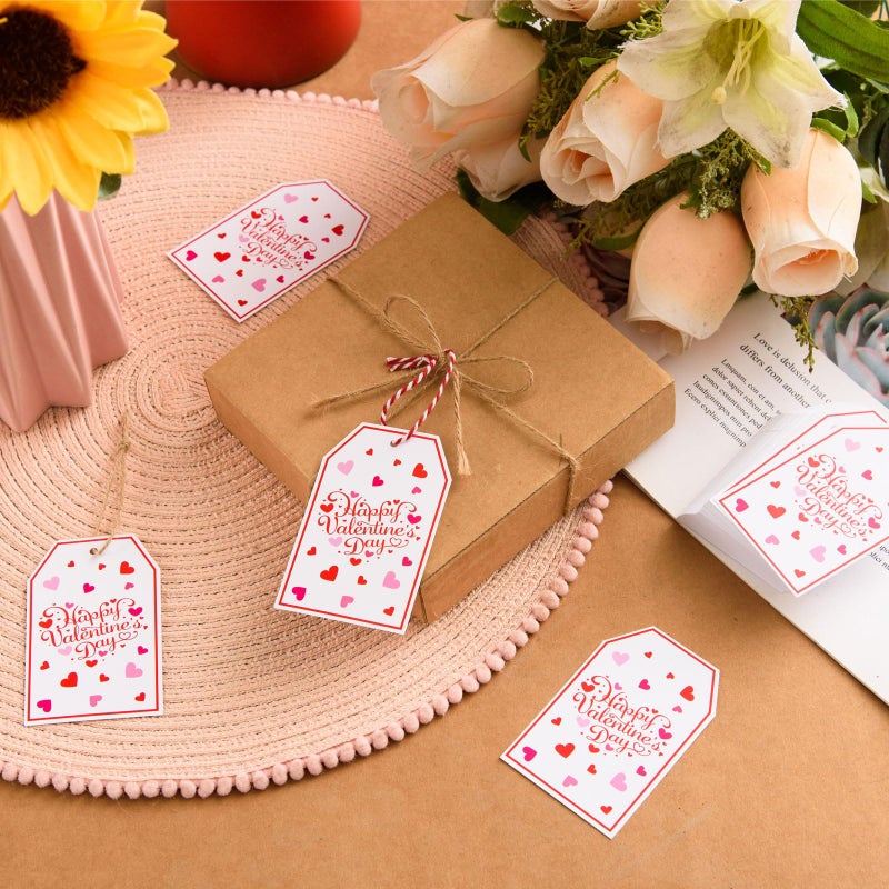 FOBSME 200 Pcs Valentine's Day Gift Tags with String 3.35x2.17 Inch Happy Valentine's Day Tags Paper Valentines Heart Hanging Tag for Gift Wrapping, Treat Bags, Party Decorations, DIY Crafts - Image 4