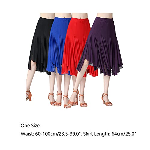AFAVOM Ballroom Dance Skirts for Women Ballroom Dancing Irregular Long Swing Waltz Latin Salsa Belly Dance Skirts Tango Cha Cha Practice Skirt Flamenco Dress Costume for Performance Red One Size - Image 5