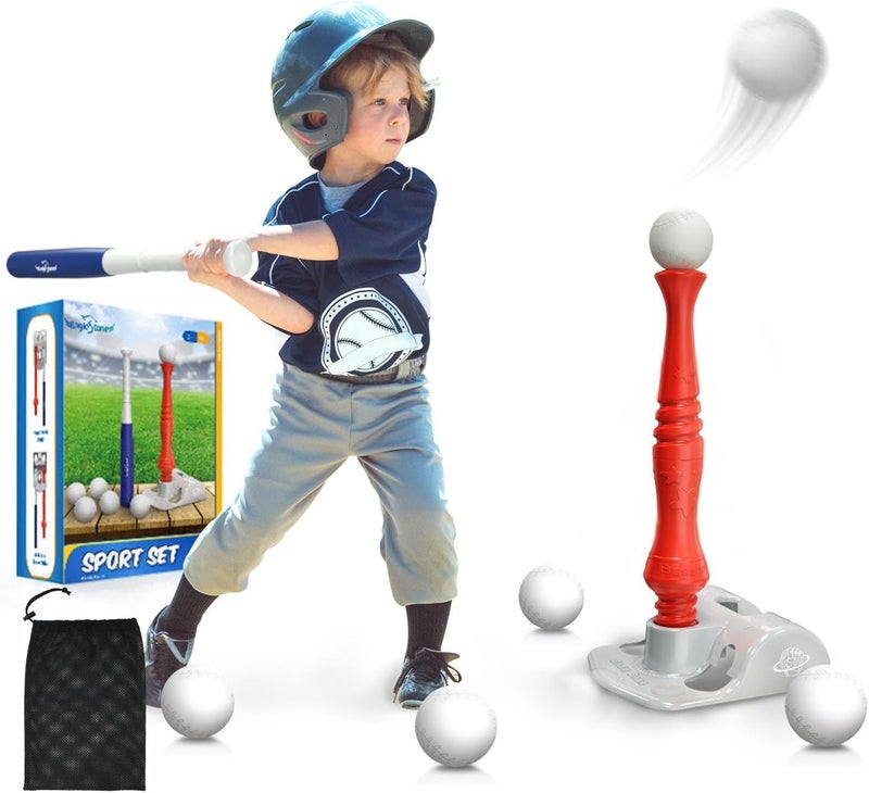 EagleStone T Ball Sets for Kids 3-5, 5-8, Tee Ball Set for Toddlers, Baseball Outdoor Toy Includes 6 Large Balls, Adjustable Teeball Batting Tee, Tball Games for Boys & Girls, Kids Ages 3-12 Years - Image 1