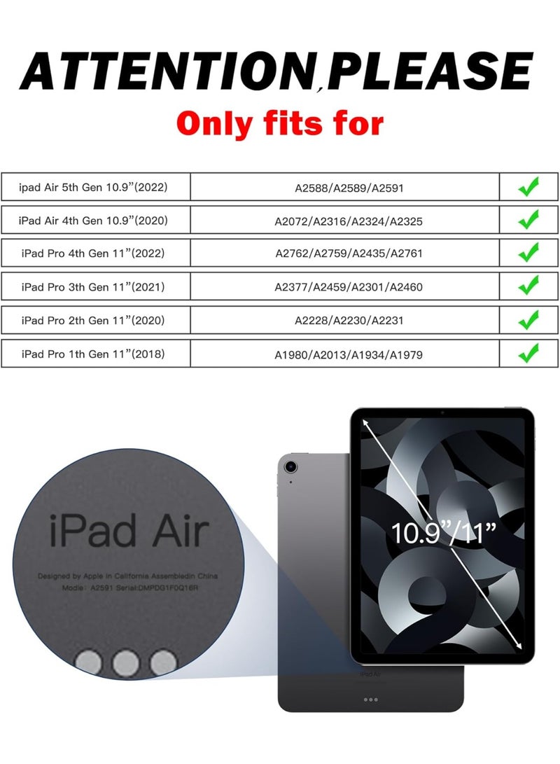 Case for iPad Air 11 inch M3/M2(2025/2024) and Air 5th/4th Generation 10.9‘’ & Pro 11inch 4th/3rd/2nd/1st(22/21/20/18) Cover with Pencil Holder,Screen Protector,Hand Stand, pen, Blue - Image 3