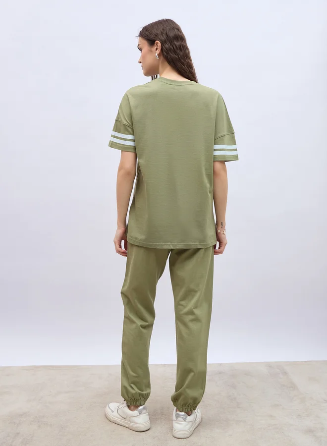 Styli Slogan Print Oversized T-Shirt and Joggers Co-Ords