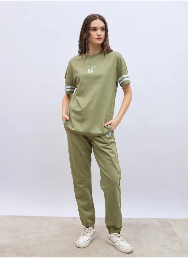 Styli Slogan Print Oversized T-Shirt and Joggers Co-Ords