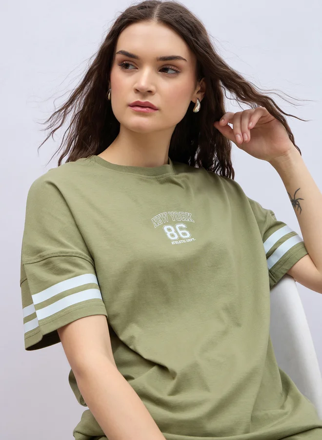 Styli Slogan Print Oversized T-Shirt and Joggers Co-Ords