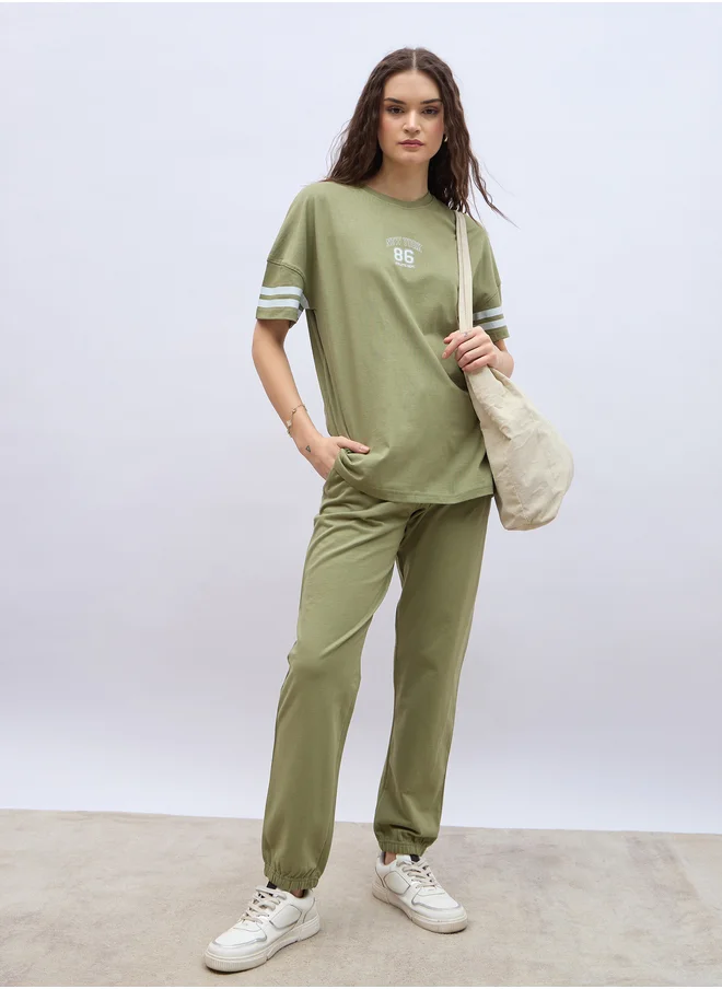 Styli Slogan Print Oversized T-Shirt and Joggers Co-Ords