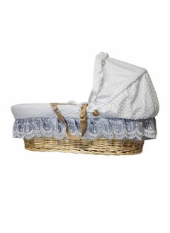 Everything For Kids Baby Basket Moses Beaded Wicker Cot Infant Bedding With Pillow, Handle, Mosquito Net Silver  - Image 2