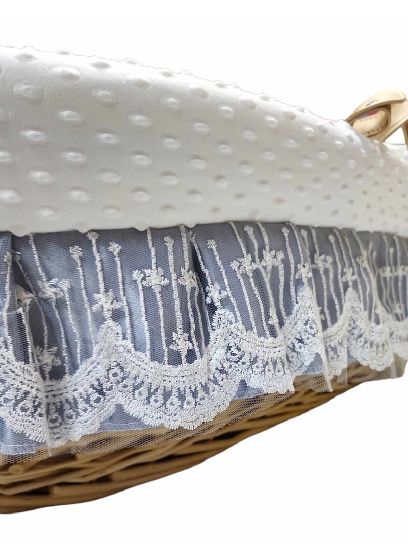 Everything For Kids - Baby Basket Moses Beaded Wicker Cot Infant Bedding With Pillow, Handle, Mosquito Net Silver - Image 1