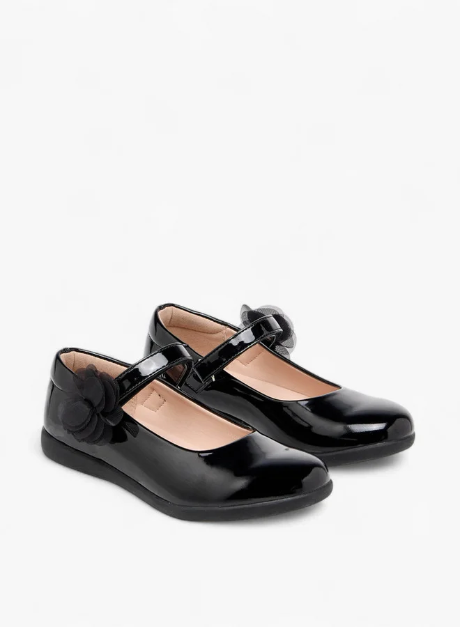Flora Bella By Shoexpress Girls Floral Accent Mary Jane School Shoes with Hook and Loop Closure