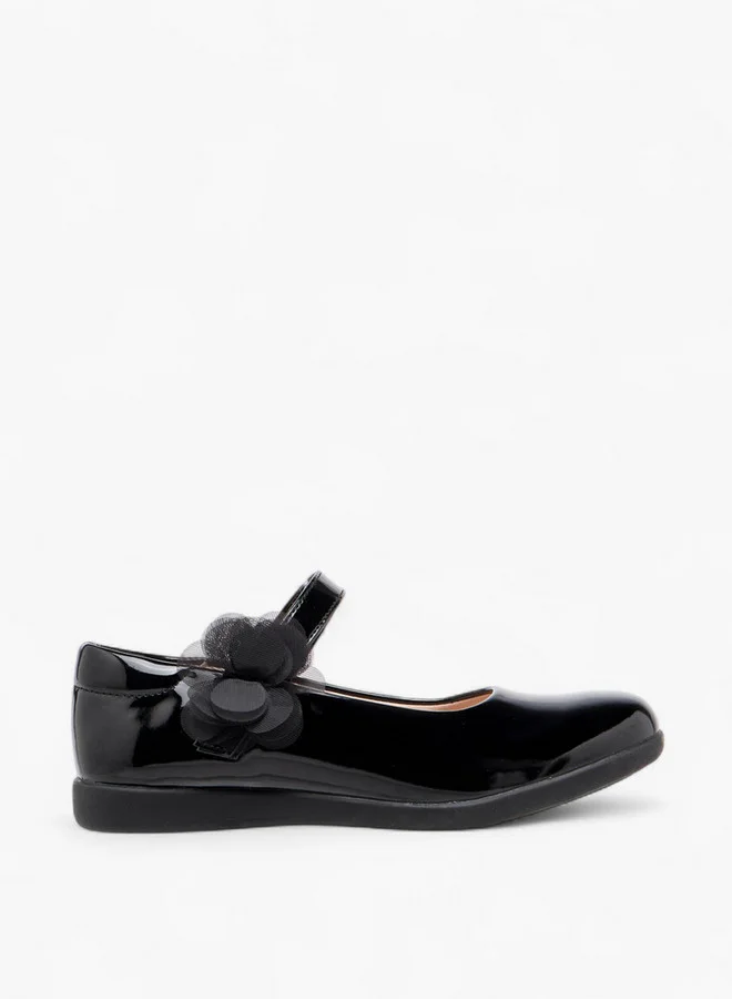 Flora Bella By Shoexpress Girls Floral Accent Mary Jane School Shoes with Hook and Loop Closure